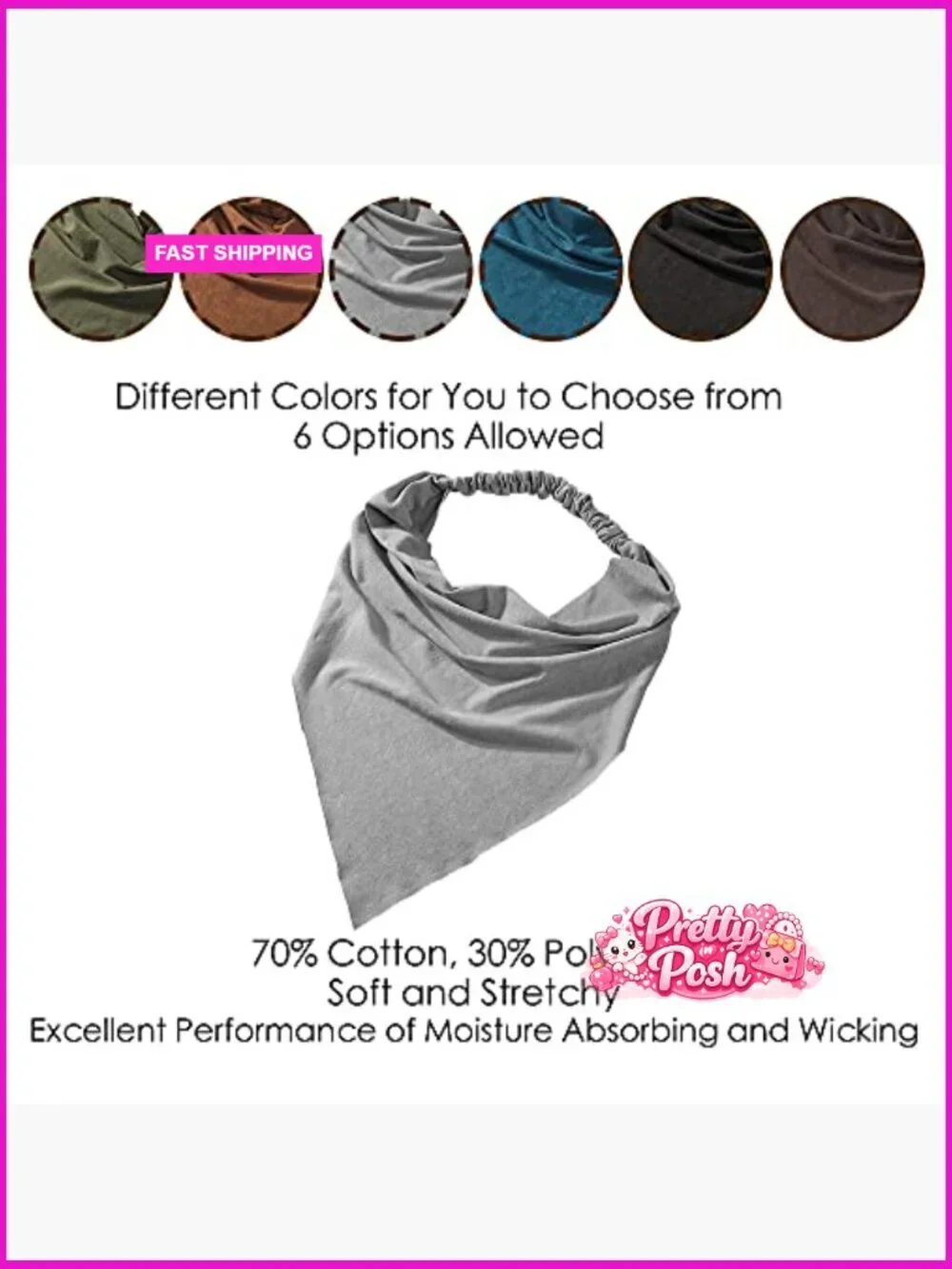 Cotton Headband Hair Scarf with Clips Non Slip Boho Triangle Kerchief